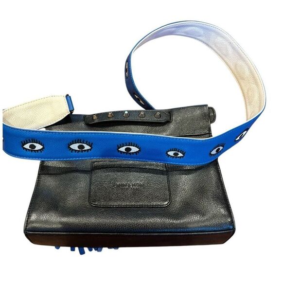 Min & Mon Black Leather Satchel with Retro Octotwins Charm & Derachable Strap - Picture 4 of 10